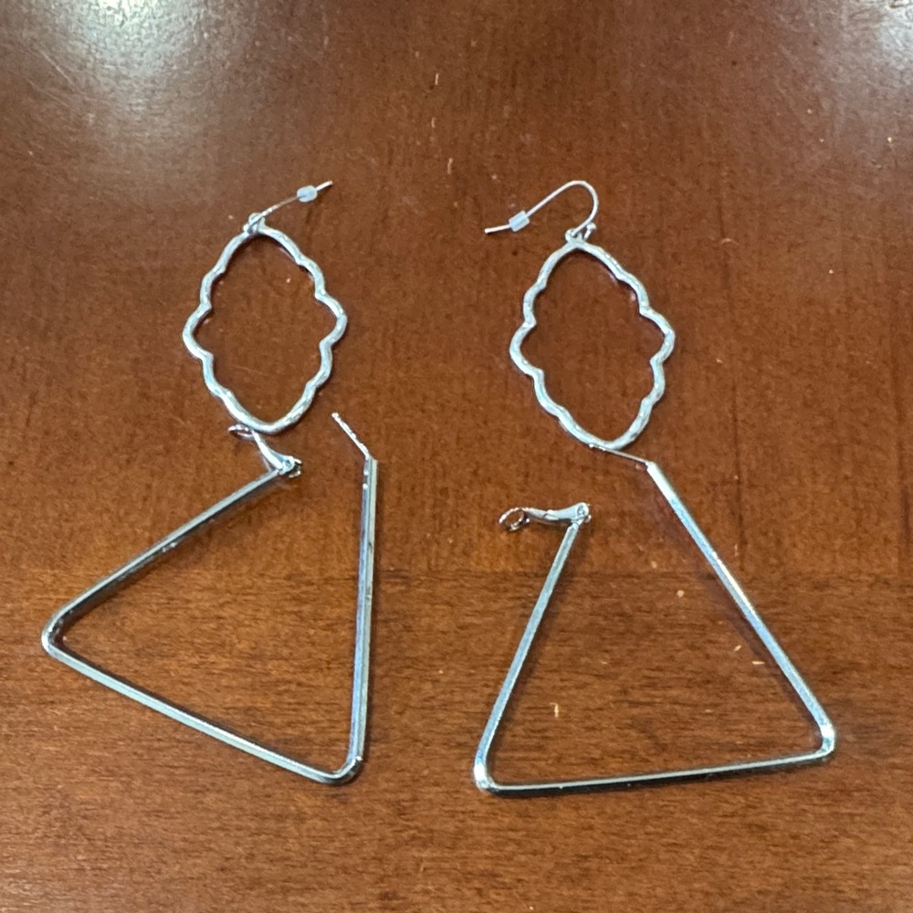 Silver Geometric Dangle Earrings